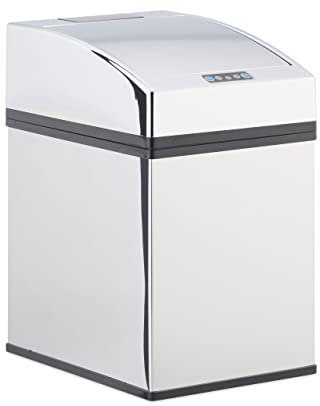 Relaxdays, Silber Sensor Mülleimer Edelstahl, mit Automatikdeckel, Inneneimer, hygienisch, 5 L, HxBxT: 25 x 15 x 20 cm, 5 Liter
