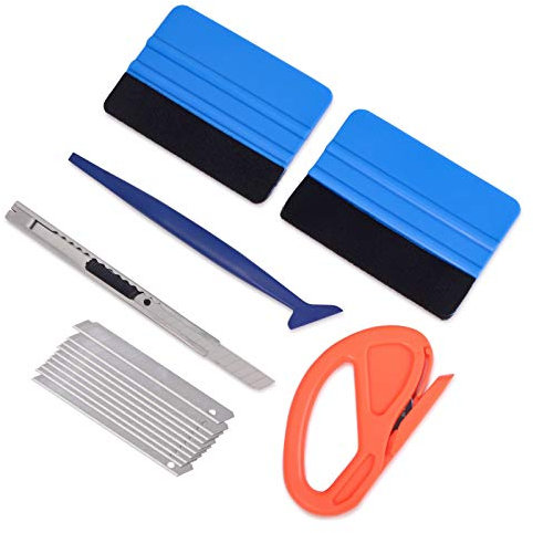 Vehicle Vinyl Wrap Window Tint Film Tool Kit Include 4 inch Felt Squeegee, Retractable 9mm Utility Knife and Snap-Off Blades, Zippy Vinyl Cutter and Mini Soft Go Corner Squeegee for Car Wrapping