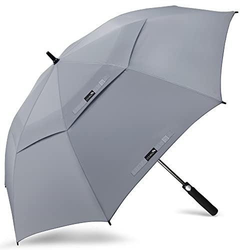 ZOMAKE Paraguas Golf Antiviento Automatico 62 Pulgadas,Extra Grande Paragua Resistente con Doble Toldo Venteado Impermeable A Prueba de Viento Palo Paraguas para Hombre Mujer(Gris Claro)