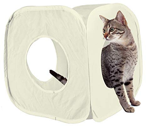 Pet Living Pop-Up-Katzen-Spielwürfel, lustig, starke Box für Katze, Kaninchen, Spielzeug (cremefarben)