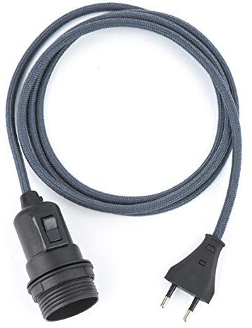 1.8m Plug-In Lampe GRAPHIT, Textilkabel mit Lampenfassung aus Thermoplast (TEILGEWINDEMANTEL) mit Schalter und Eurostecker