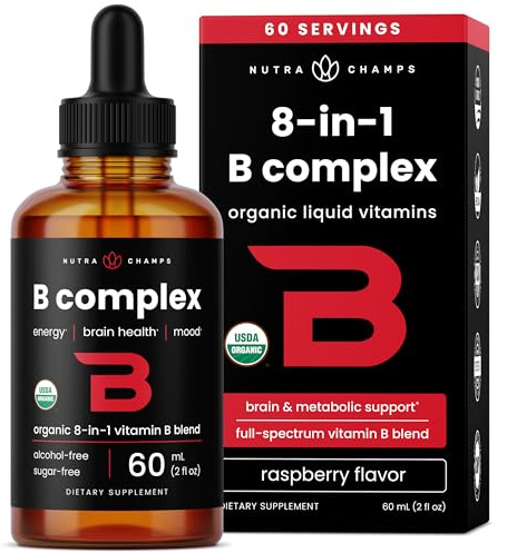USDA Organic Vitamin B Complex Liquid Drops Sublingual B12 Methylcobalamin | B1, B2, B3, B5, B6, B7, B9 | Methylated B Vitamins Complex for Women & Men | Biotin, Niacinamide, Folate & Folic Acid, 2oz