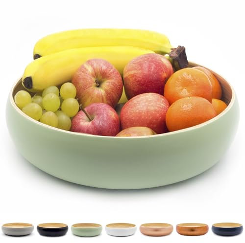 Dehaus® Large Stylish Bamboo Fruit Bowl - 30cm, Sage Green - Wooden Salad Serving Bowl - Fruit Basket for Kitchen or Bread Basket - Table Centrepiece Decoration - Home & Kitchen Tableware Accessories