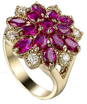 Beydodo Ring Damen Vergoldet mit Stein, Verlobungsring Blumen Ring mit Lila Zirkonia Partnerring Gold Eheringe Nickelfrei Größe 60 (19.1)