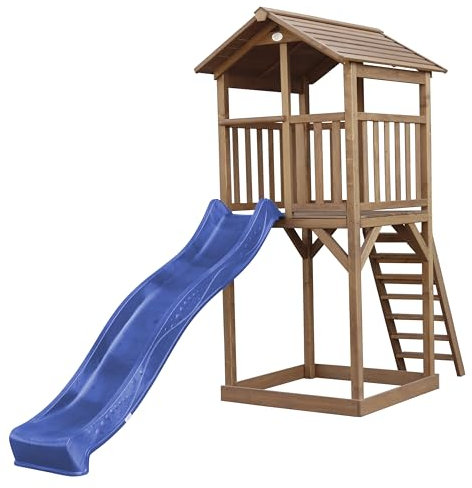 AXI Beach Tower Aire de Jeux avec Toboggan en Bleu & Bac à Sable | Grande Maison Enfant extérieur en Marron | Cabane de Jeu en Bois FSC