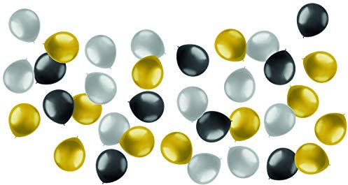 Folat 19895 - Latex Luftballons Oval - silber/schwarz/gold - glänzend - 13cm - 50 Stk.