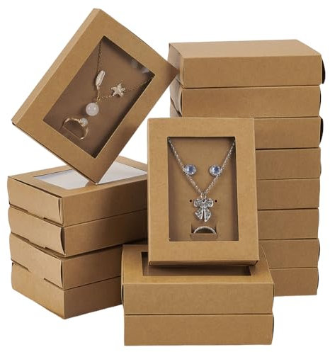 FINGERINSPIRE 16 Sets 11,5x8,5x2,5cm Schmuck Display Schubladenbox Mit Klarem Fenster - Halskette Boxen Kraftpapier Rechteckige Geschenkbox für Armband Ringe