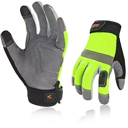 Vgo... 2 Paare Arbeitshandschuhe aus Spandex und Sythetikleder für Lager, Handwerk und Mechanikarbeit, Innenschaumschichtpalm (SL7584)