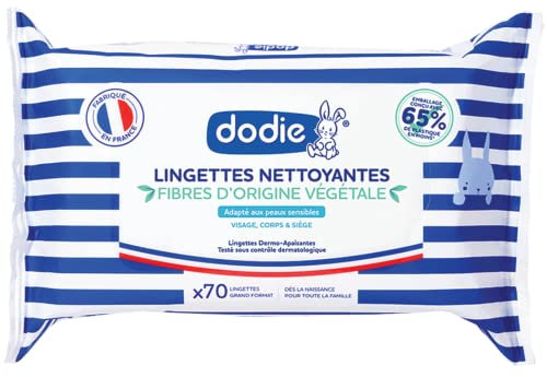 Dodie Lot de 7 paquets de Lingettes à l'eau 7x60 - Visage, Corps & Siège - Fibres d'origine végétale - Dès la naissance