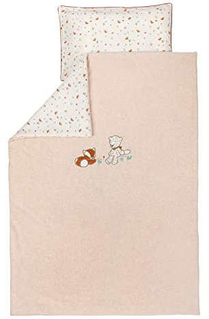 Nattou Bettwäsche-Set, Bettdeckenbezug 100 x 140 cm, Boris & Jungo, Kissenbezug 40 x 60 cm, Vegan, Wendecover, Boris & Jungo, Beige