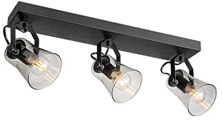 Home Sweet Home Industrie-Strahler | Schwarz | mit 3 E14-Fassung | 46 x 18 x 18.5cm | Für Wohnzimmer und Schlafzimmer | Metall und Glas | ohne Leuchtmittel
