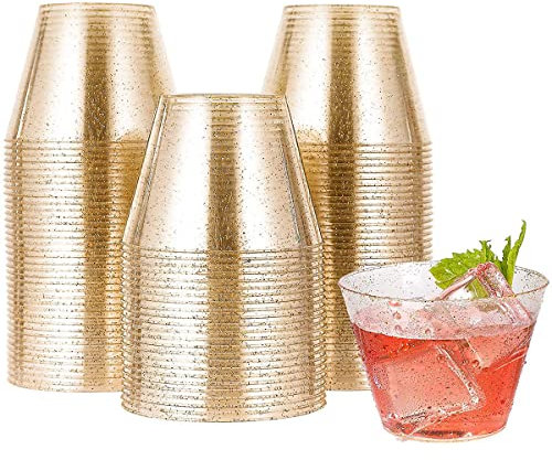 50pcs Coupes à Dessert Transparentes avec Paillettes Dorées, Gobelets à Dessert en Plastique Réutilisable de 270ml pour Desserts, Apéritifs, Entrées, Pudding, Glace, Buffet(Or)