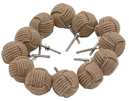 RII 12 Rope Doorknobs Nautical Twisted Decorative Jute, Rustic Rope Knot Drawer Pull and Push, Furniture Handles/Knobs, Cabinets, Wardrobes, Cupboards, Drawer, Nautical Hardware Décor, 2 (12)