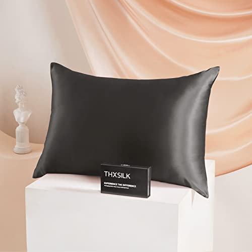 THXSILK 25 Momme Seide Kissenbezug für Haar und Haut - Maulbeerseide Kissenbezug - Hypoallergen mit Versteckter Reißverschluss - Pure Seide auf Beide Seiten … (Luxus-Schwarz, 40x80cm)