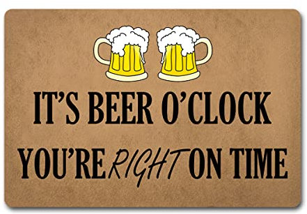 Funny Welcome Doormat For Front Door Indoor Entrance It's Beer O'clock You're Right On Time Personalized Monogram Kitchen Rugs and Mats With Anti-Slip Rubber Back Novelty Gift Mat(23.7 X 15.9 in)
