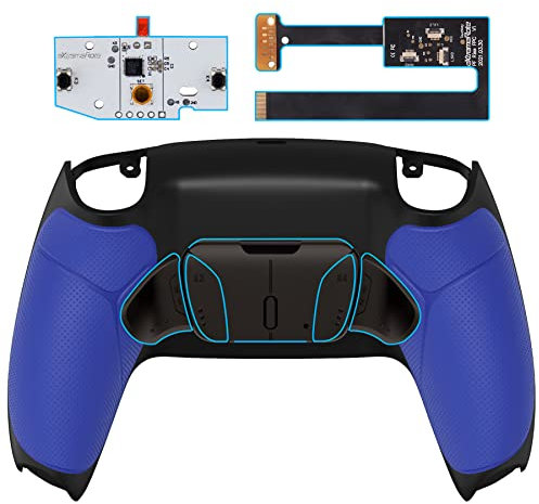 eXtremeRate RISE4 Remap Kit Programmable pour ps5 Manette BDM-010&020, Coque Arrière Redessinée avec 4 Palette Métal pour ps5 Manette, Palette Métallique, Fond Noir et Bleu Prue