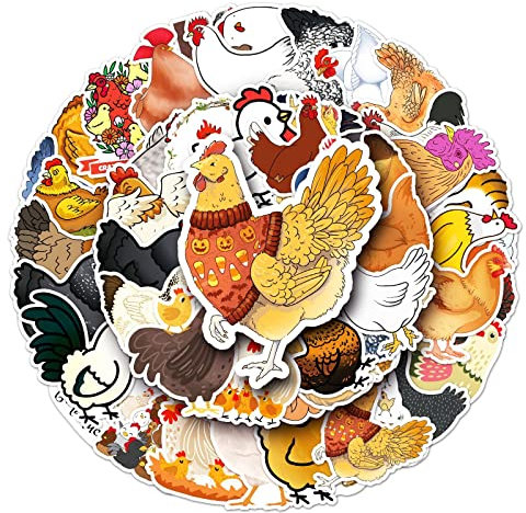 Huhn Aufkleber für Laptop (50 PCS),Geschenk für Kinder Jugendliche Erwachsene Jungen,Chicken Stickers Wasserdicht Vinyl Aufkleber für Scrapbook,Skateboard,Auto,Gepäck