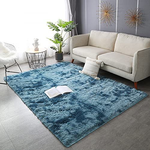 Nyescasa Hochflor Teppich Langflor Modern Flauschig Weich Rechteckig für Wohnzimmer, Kinderzimmer, Schlafzimmer, Flur - Marineblau Shaggy Läufer Innen 140x200cm