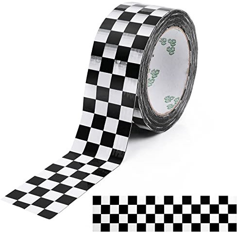 Thinp 1 Rollen Kariertes Klebeband DIY Papier Tape Universal Klebeband und Masking Tape, Scrapbook Dekoration Geschenkverpackung Dekoration klebeband kariert Schwarz & Weiß 5cm X 100m/Rollen