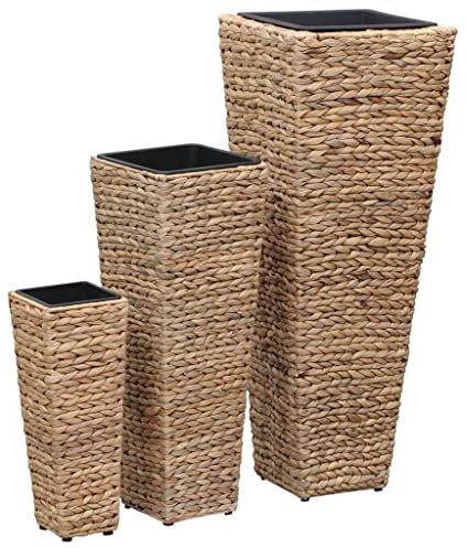FIRBNUS Pot de Fleurs Extérieur 30x30x80 cm(L) Cache-Pot de Plantes Carré avec Size Petite/Moyenne/Grande Set 3 Pcs Amovible Lit de Plantation de Herbes Tomates Résine Tressée Marron