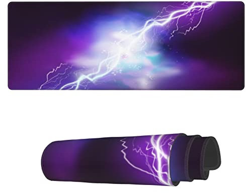 Famame Laptop Mouse Pad Lightning Abstract Purple Desk Mat with Stitched Edges 31.5X 11.8 inch Non-Slip Large Keyboard Rubber Writing Table Mat for Office Home