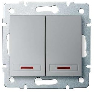 Bouton Poussoir Encastrable Double avec Voyant Lumineux LED DOMO Argent