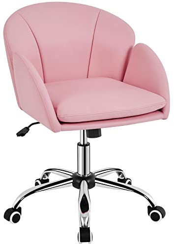 Yaheetech Pink Cute Vanity Desk Chair Modern Swivel Rolling Computer Chair with Armrests for Living Room, Bedroom, Makeup Room Simple Pink