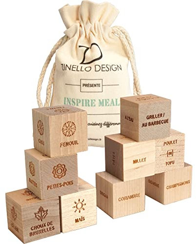 Inspire Meal® Holzwürfel mit Gravur für Inspiration in der Küche – ideal für Batch Cooking – Rezept-Decoder mit Ihrem Kochbuch – Gourmet-Geschenk – Geschenk zum Kochen – Abendessen mit Freunden