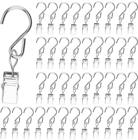 ZOENHOU 100 Pack Silver S Hooks Curtain Clips, Small Metal Curtain Hooks with Clips, Shower Curtain S Hooks for Hanging Drapes, Photo, Tapestry and Party Decoration