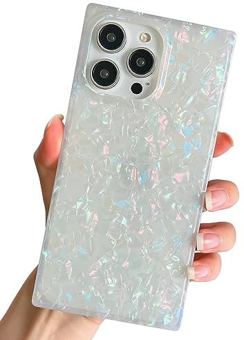 BANAILOA Compatible with iPhone 15 Pro Max Case Square Edge for Women,Luxury Sparkle Colorful Shell Case Protective Soft Slim Girly Case Designed for iPhone 15 Pro Max - 6.7 inch (Colorful Shell)