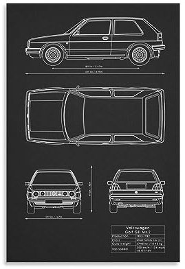 Volkswagen Golf GTI Mk 2 Panzer Zeichnungen Minimalismus Blaupausen Wandkunst Poster Drucke Wohnkultur Bild Leinwand Malerei
