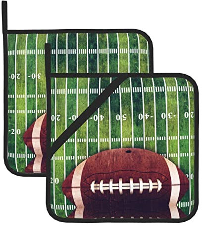 American Football Feld und Ball Quadratisch Isolierte Topfmatte (zweiteiliges Set) Ofen Backen Und Kochen Isolierungsmatte Küchenbedarf