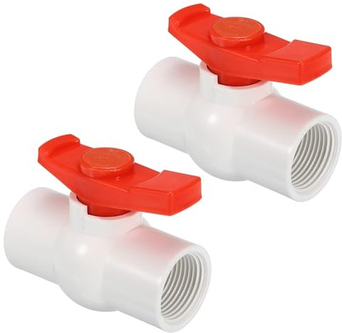 PATIKIL G1 Kugelhahn, 2er-Pack PVC-Gewindeabschlussventil mit leicht drehbarem Griff zur Wasserflusskontrolle, Weiß/Rot