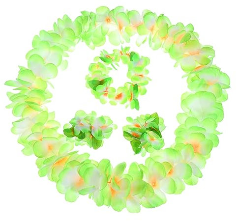 VINTORKY 1satz Hawaiianisches Blumenkranz Teiliges Zubehör Für Strandpartys Festivals Und Feiern Handgefertigte Girlanden Halskette Und Armbänder Grün Blumen