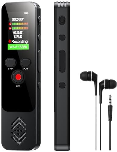 64GB Digital Voice Recorder with Voice Activated Recording and Playback, Portable Stereo HD Audio Recording Device, Professional USB Rechargeable Dictaphone, Dictation Machine with MP3 Player