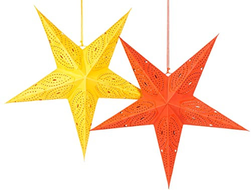 EINBEST 2er Papiersterne Weihnachtssterne Deko 60cm Zwei Stücke Set (Rot u. Orange - Baumwollpapier)