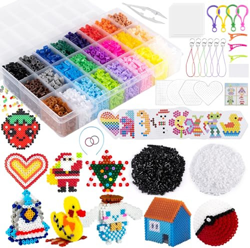 Cuentas para Planchar 6300 5mm Cuentas de Hierro Fusibles 24 Colores Beads Kit Completo con Accesorios Fuse Beads DIY Manualidad para Fiesta Cumpleaños Niños