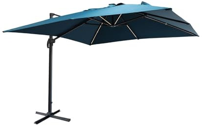 sweeek - Parasol déporté solaire LED 3x3m Luce bleu canard avec lumière intégrée + housse