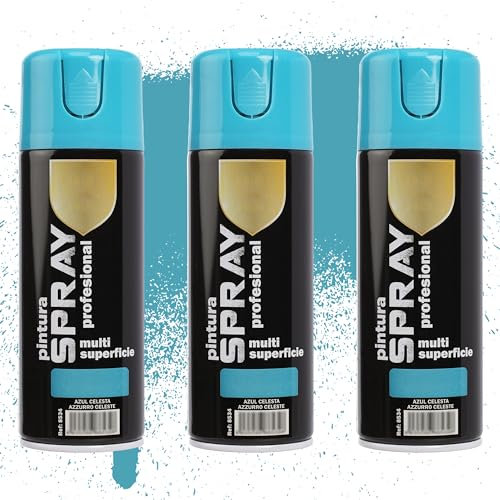 Etrexonline Pintura Spray Multicolor Profesional | 400ml | Adecuado para Metal, Madera & Plástico | Color Azul Celeste | Secado Rápido | Paquete de 3