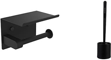 Ibergrif Porte Papier Toilette, Support Papier Toilette Mural, 304 Acier Inoxydable, Installation avec Vis ou 3M Auto-adhésif, Noir & 320 cleangang - Brosse WC Noire