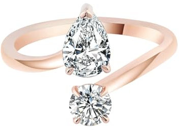 Epinki Ring Rotgold 585 14 Karat, Klassiker Offener Ring Pärchen Ringe mit Moissanit Ovalschliff, 14K Rosegold Partnerringe Trauringe Damen Echte Goldschmuck, Individuelle Größen