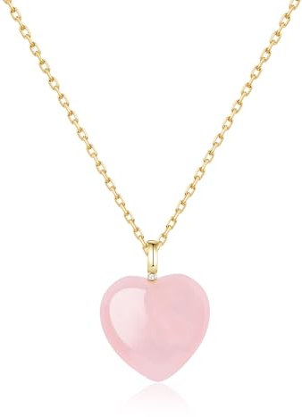COAI Damen Kristall Halskette mit natürlichem Rosenquarz Herzanhänger und 18K Gold Edelstahlkette