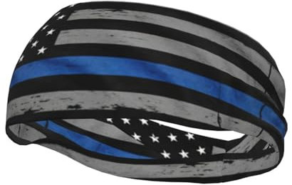 American Thin Blue Line Schweißbänder für Damen und Herren, atmungsaktiv, schweißableitendes Stirnband für Sport, Yoga, Wandern, Joggen, Radfahren, Angeln