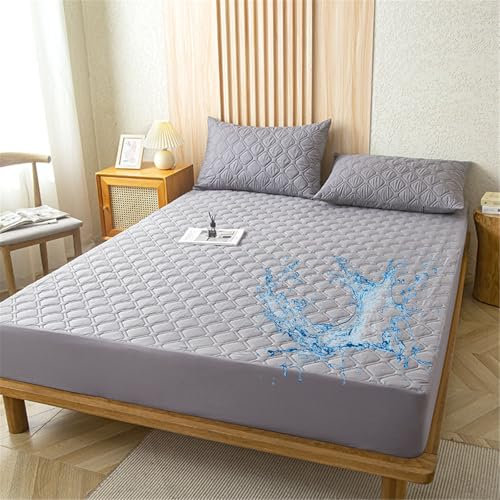 Odot Gesteppte Spannbettlaken Wasserdicht Weicher Verdickter Matratzenschoner Rutschfester Doppeltes Einzelbett bettspanntuch Topper-Overlays Spannbetttücher, Einfarbig (Grau,180x200+28cm)