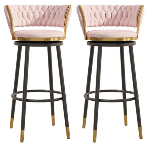 Generic Tabourets de Bar, Ensemble de 2360 ° Pivotant Comptoir Haut Tabourets, Velours Rembourré Acier Jambe Bar Chaises/Couleur Rose/75 Centimètres