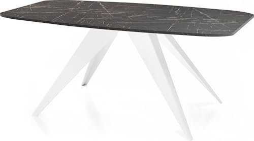 WFL GROUP Ausziehbarer Esstisch im Loft-Stil - Industrieller Tisch mit weißen Metallbeinen - Modernes Design für Wohnzimmer - 180 cm ausziehbar auf 220 cm - Schwarzes Marmor