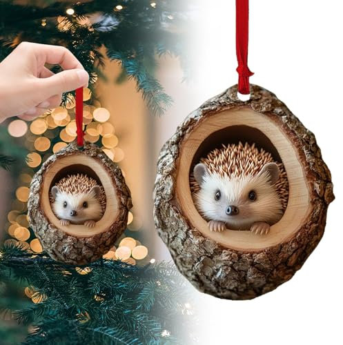 Weihnachten Acryl Tier Dekor Weihnachtsbaumschmuck 2D Anhänger Eule Waschbär Weihnachtsbaum Anhänger Weihnachtsdeko Saisonale Dekoration für Wohnzimmer Schlafzimmer (L0P1)