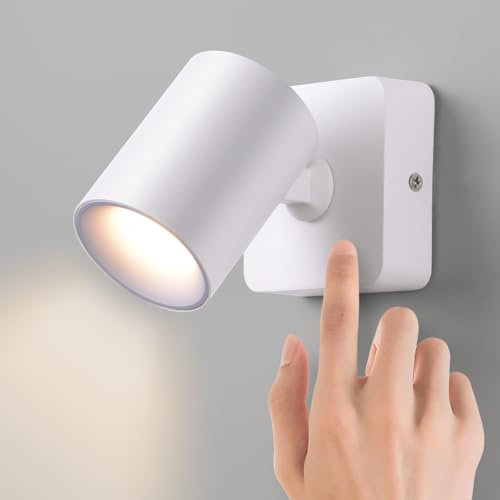 AWEKLIY 5W LED Wandlampe Innen Mit Touch-Schalter, Touch Dimmbar Wandleuchte Schlafzimmer, 350° Drehbare Nachttischlampe Wandmontage, 3000k Warmweiß Leselicht für Schlafzimmer Wohnzimmer Korridor,Weiß