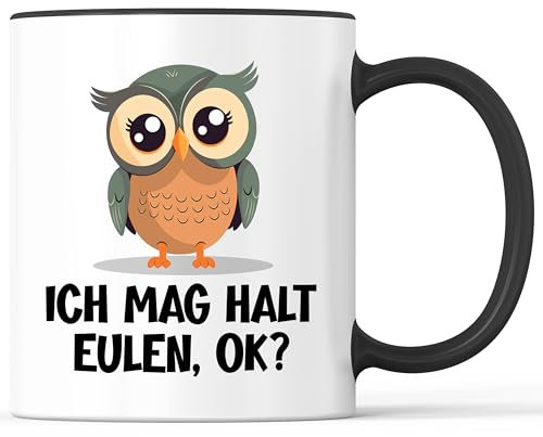 Tasse mit Spruch Ich mag halt Eulen Becher Eule Liebe - lustiges Geschenk - Kaffeebecher als Geschenkidee - Kaffeetasse 330ml - Weiss-Schwarz