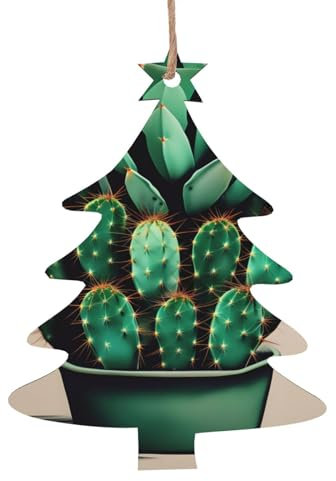 Cactus Art Print Ornamenti in legno di Natale Decorazioni per albero di Natale Ornamenti per albero di Natale Regalo Casa Festa